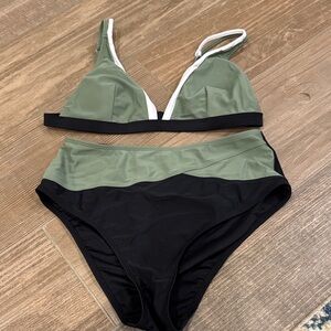 Green and Black Two-Piece Women’s Swim Set